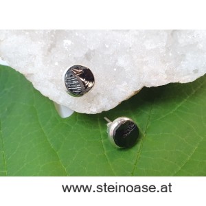 Ohrstecker Edel-Schungit mit Silberfassung, Natur, 10mm